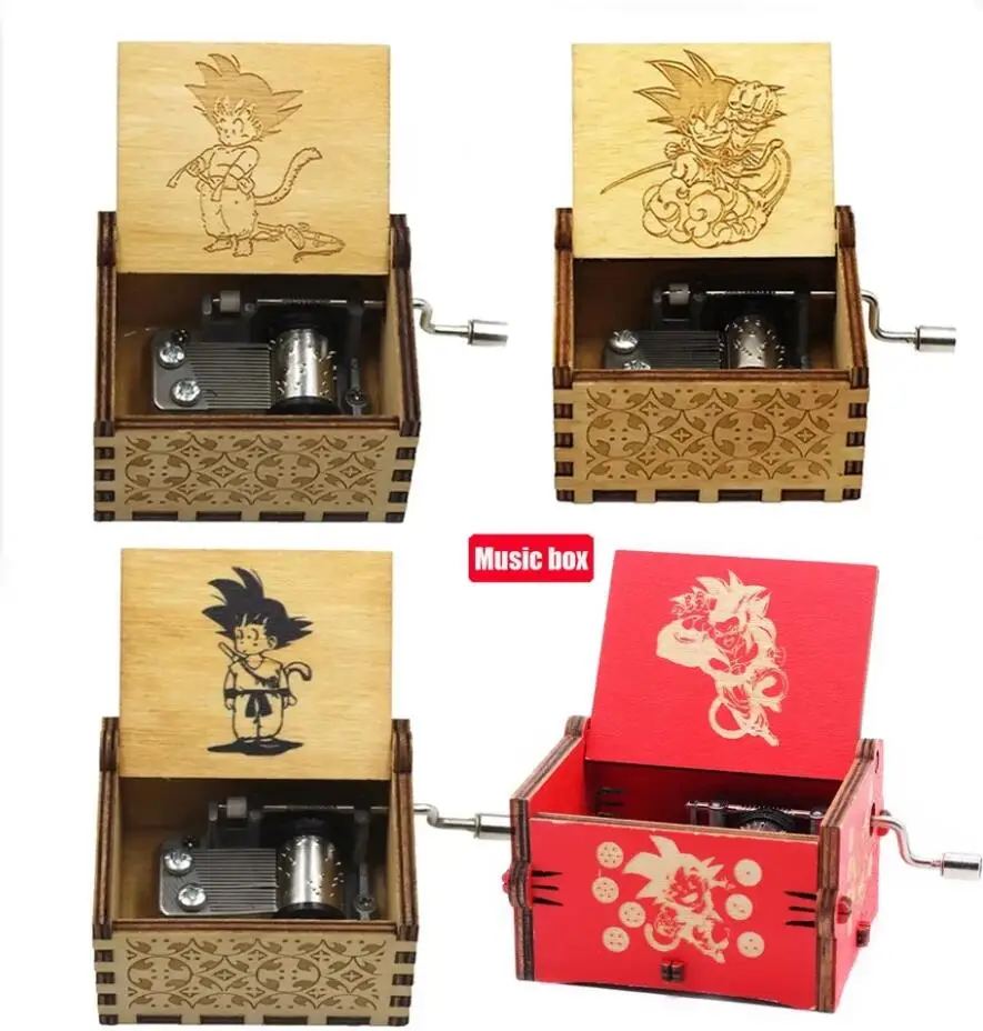 متوفر في المخزون الساخن العتيقة منحوتة كرنك اليد الخشبية Onepiece صندوق تشغيل الموسيقى الشكل لعبة دراغون بول صندوق تشغيل الموسيقى عيد الميلاد هدية عيد ميلاد