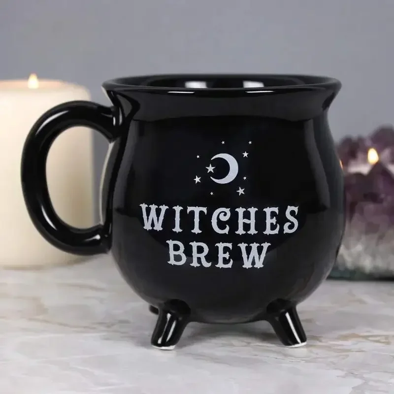 

Creative Witches Brew Witch Cauldron Coffee Mug Black Ceramic Coffee Cups Halloween Tabletop Decoration for Halloween