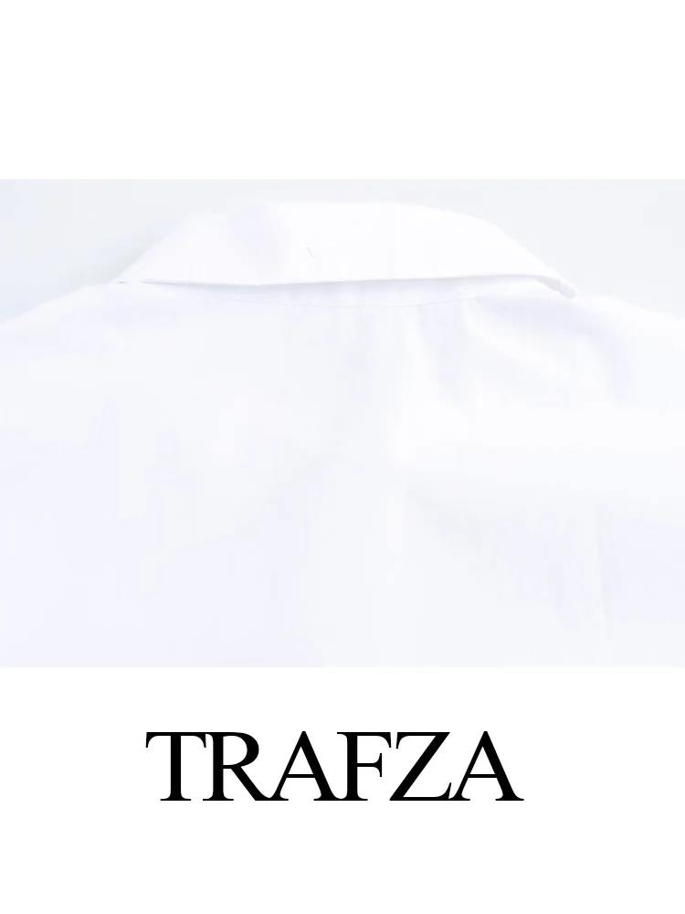 TRAFZA Woman Spring Gold Button Decoration Single-breasted Shirts Top Women Elegant Solid Turn-down Collar Long Sleeves Blouse