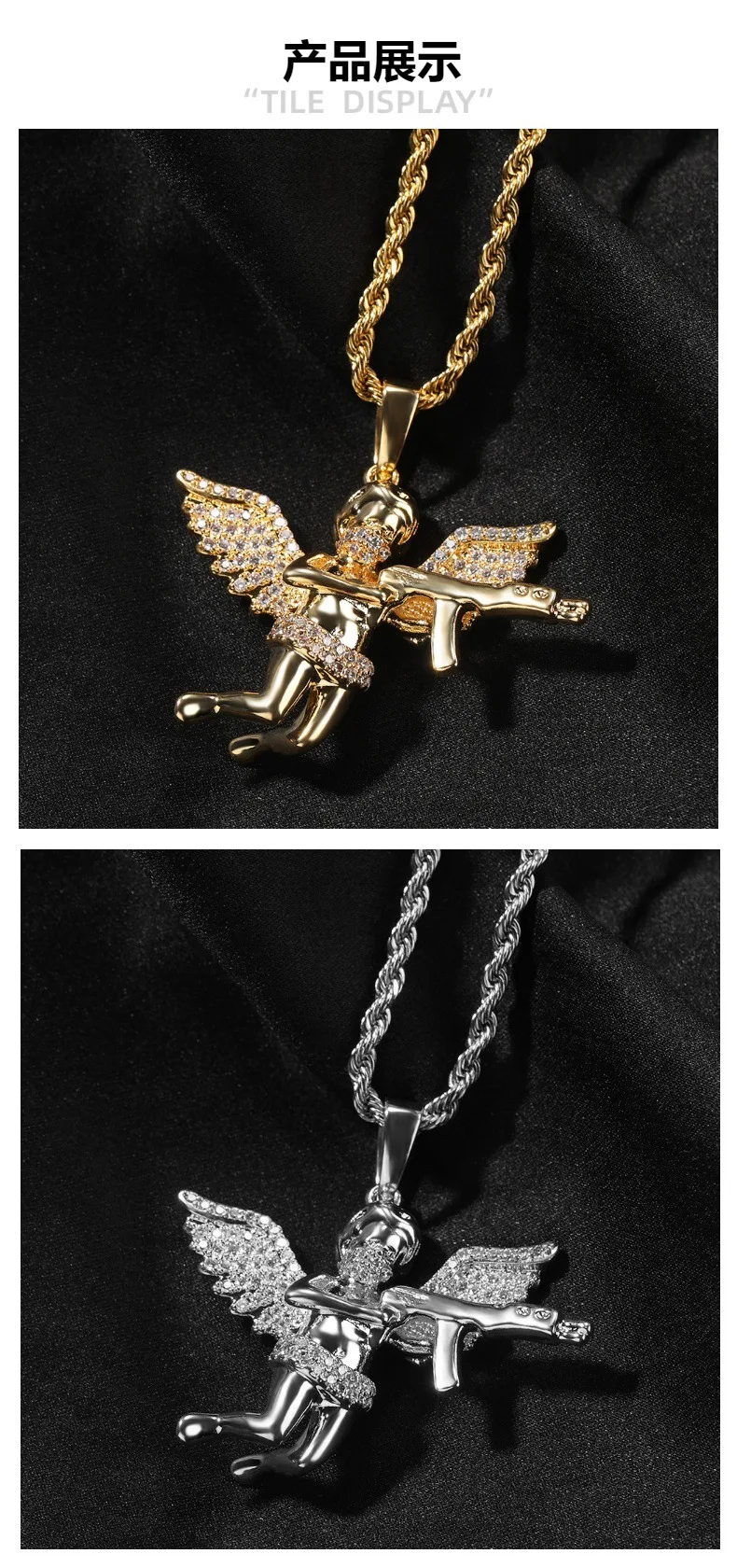 NEW Angel Shape Bling Bing Iced Out Pendant Necklace Rock Rapper Fashion Hip Hop Jewelry BP302