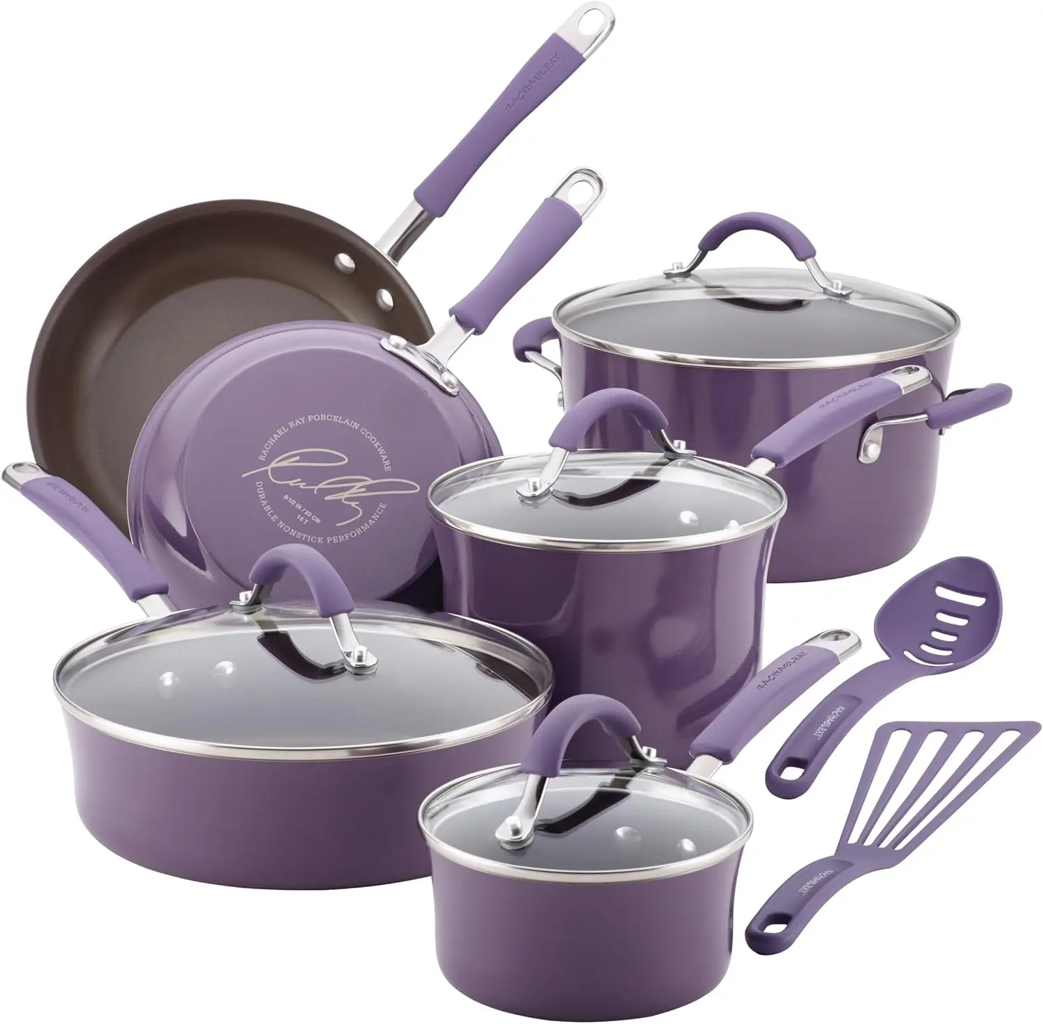 

Rachael Ray Cucina Nonstick Cookware Pots and Pans Set, 12 Piece, Lavender Purple