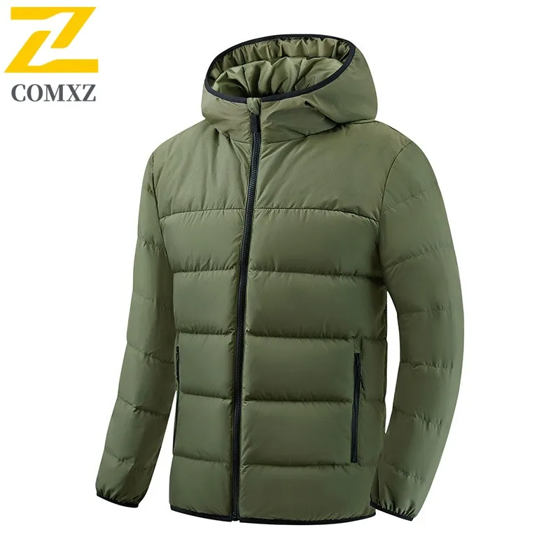 

COMXZ Down Jacket Men New Hooded Outdoor Camping Cold Protection Parka Fashion Self-cultivation Lightweight Winter Down Coat