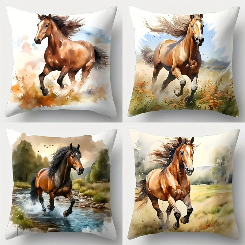 

Набор из 4 предметов, наволочки для дивана, дизайн с изображением скачущей лошади, декор для дома (наполнители для подушек не входят в комплект)