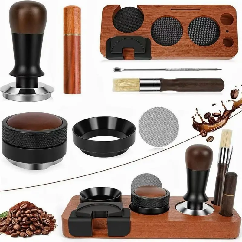 AB02 8PCS Espresso Tamper Kit & Tamping Station Coffee Tamper Set With Distributor WDT Tool Dosing Funnel