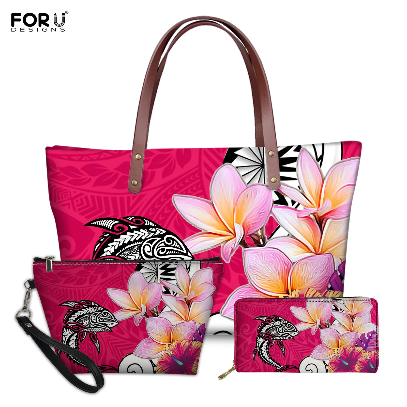 

FORUDESIGNS Large Handbags Female PU Top-handle Bags Totes Islands Polynesian Swordfish Design Girls Shoulder Purse Zipper Totes