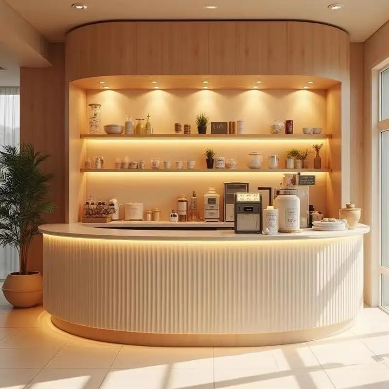 Nordic Cream Style Reception Desk Modern Beauty and Nail Salon Customer Consultation Center Counter Hotel Office Furniture FYRD 2