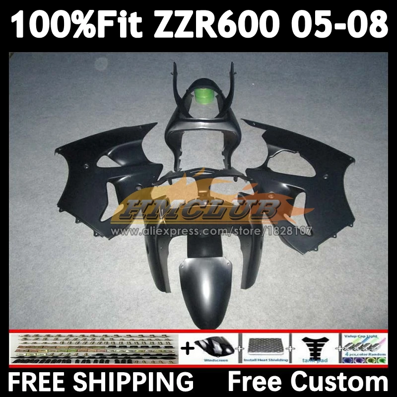 Injection matte black Body For KAWASAKI NINJA 600CC ZZR600 154No.22 ZZR-600 ZZR 600 05 06 07 08 2005 2006 2007 2008 OEM Fairing