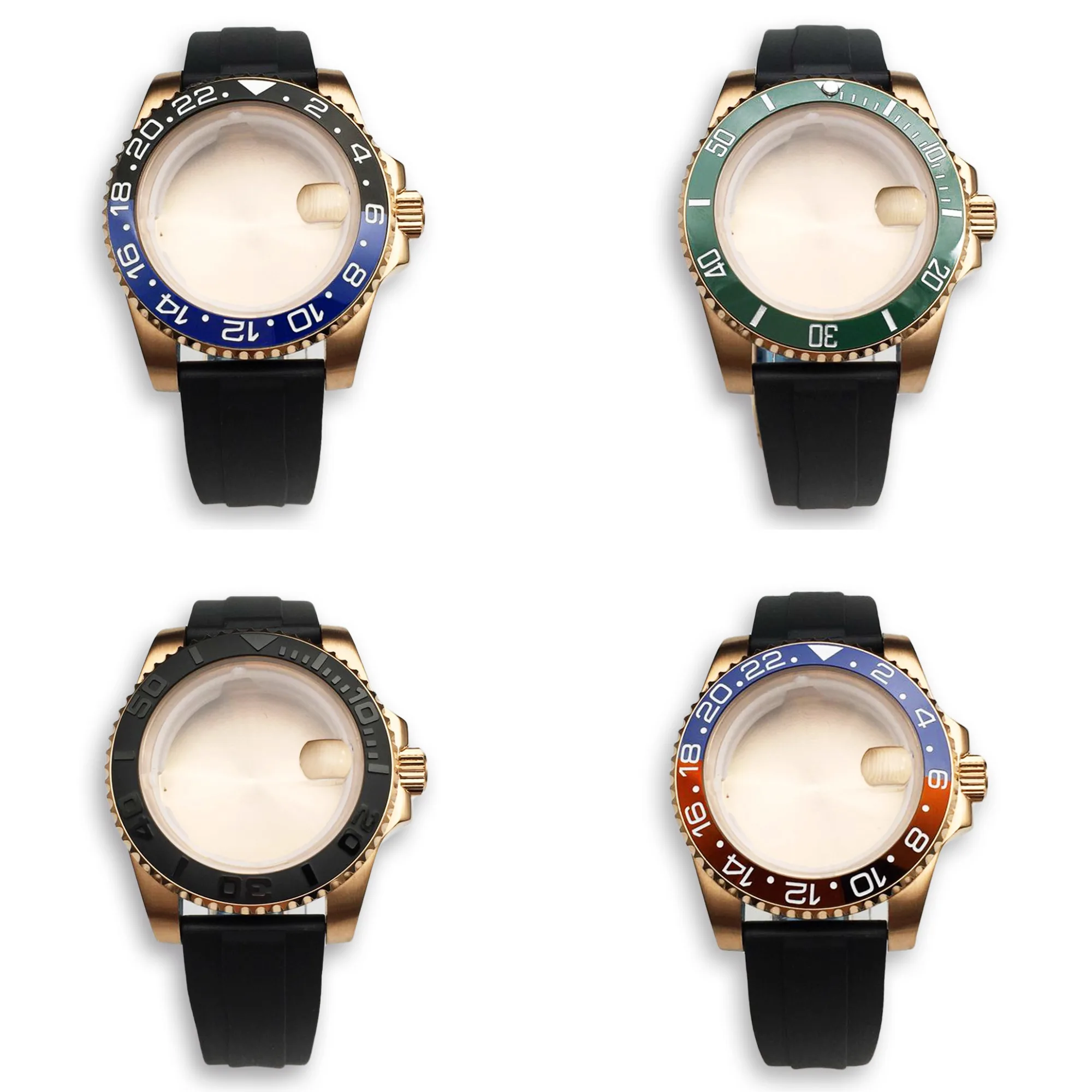 

Стерильный корпус часов 40 мм, резиновый ремешок, сапфировые детали, подходят для механизма NH35, NH36, 8215, золотой корпус для часов Submariner