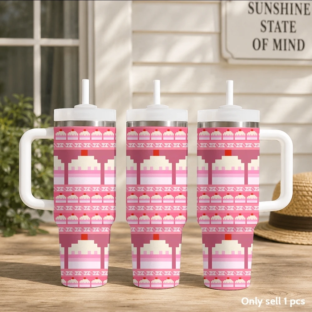 

Cartoon Cake Vacuum Flasks 40oz Portable Stainless Steel Tumbler with Handle Straw Double Wall Vacuum Insulated Leakproof Mug