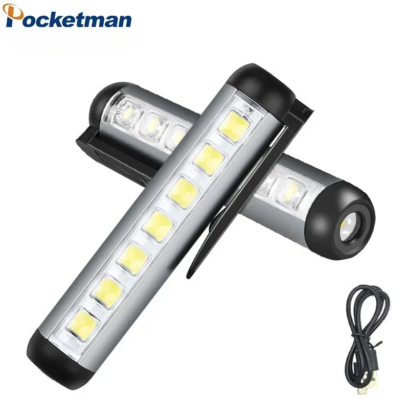 Lanterna LED recarregável USB tipo C poderosa, tocha impermeável com luzes laterais COB, luz de trabalho de alta potência