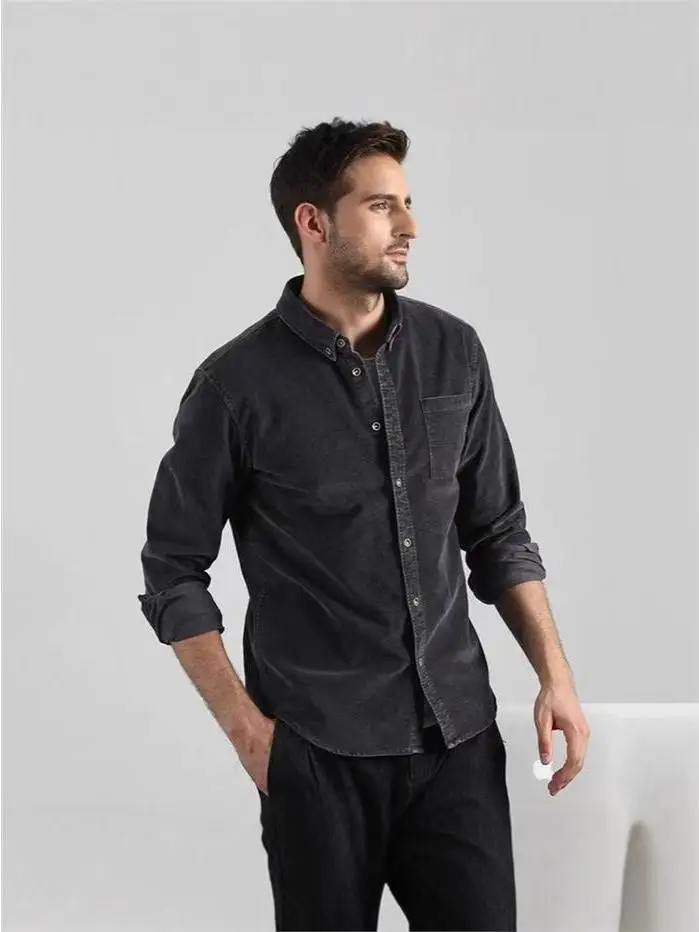 

Men's Corduroy Long Sleeve Shirt Loose Fit Button up Collar Autumn Winter New Style Casual Outerwear Comfortable Breathable