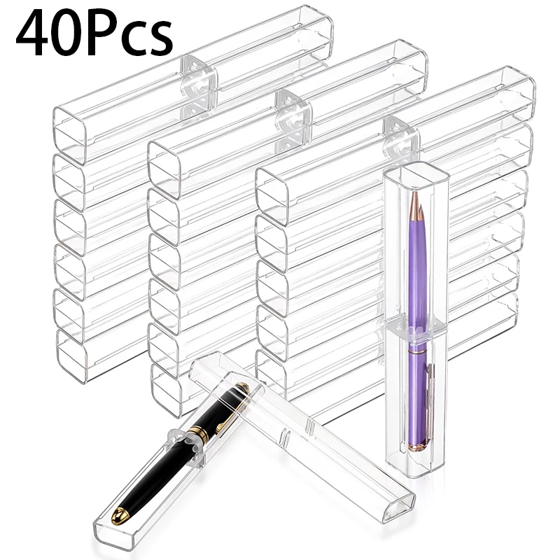 40Pcs Transparent Acrylic Gift Empty Pen Storage Transparent Plastic Pencil Case