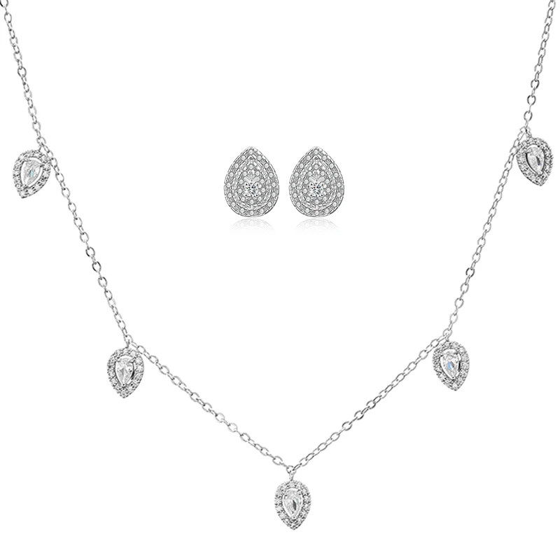 RAKOL Stylish Geometric Paper Clip Zircon Pendant Necklace Earrings For Women Men Gold Silver Color Statement Jewelry Set Gifts