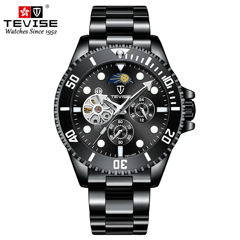 Tourbillon Automatic Mechanical Watch Men Moon Phase Display Running Seconds Waterproof Glow-in-the-dark Man Sports Watch