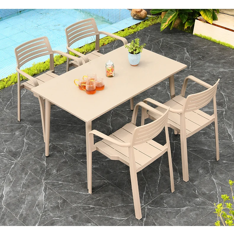 Commercial Round square Dining Table Set 6 Chairs Morden Aluminum Restaurant Dining Table Set