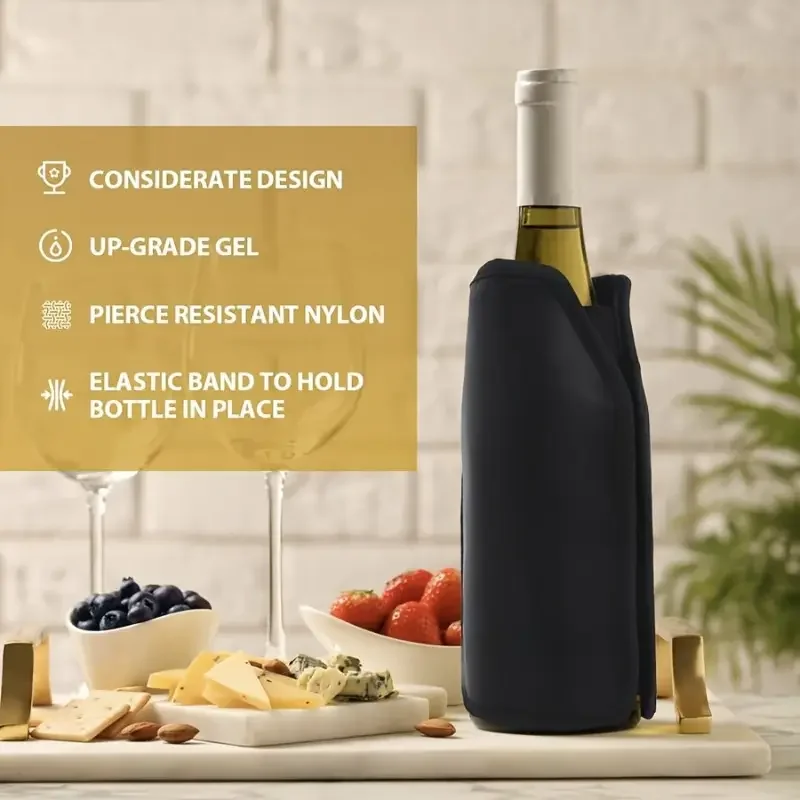 أكمام تبريد متينة لزجاجة النبيذ قابلة لإعادة الاستخدام مع عبوات ثلج مرنة - أشرطة قابلة للتعديل، مثالية للحفلات والنزهات والهدايا