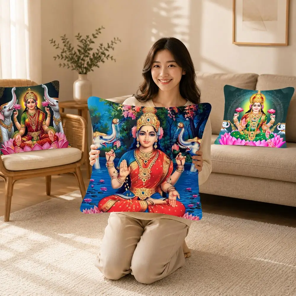 Spiritual Symbol L-Lakshmi Cushion Cover Bedroom bed reading backrest cushion Festive plush holiday Soft plush throw