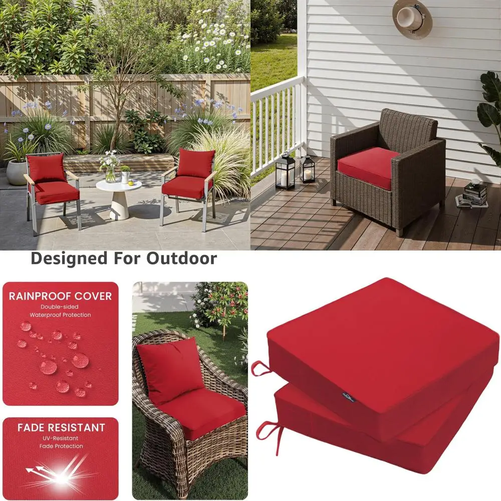 

20x20x3 Waterproof Outdoor Seat Cushions, Fade-Resistant Patio Furniture Cushions with Handle & Ties, Thick Pads for Sofa, Set o