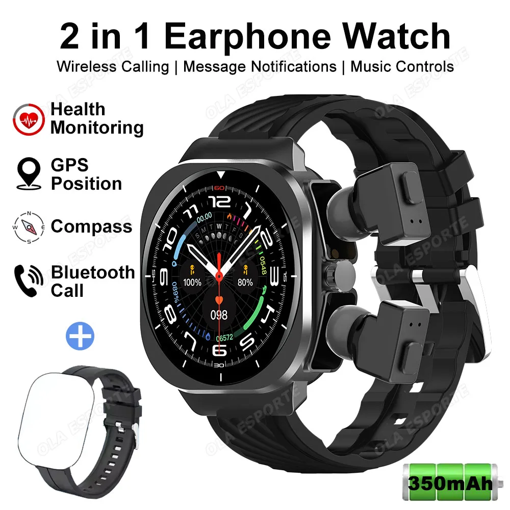 

TWS 2-в-1 Bluetooth наушники мужские умные часы Bluetooth вызов GPS траектория движения HIFI качество звука женские умные часы 2025 новинка