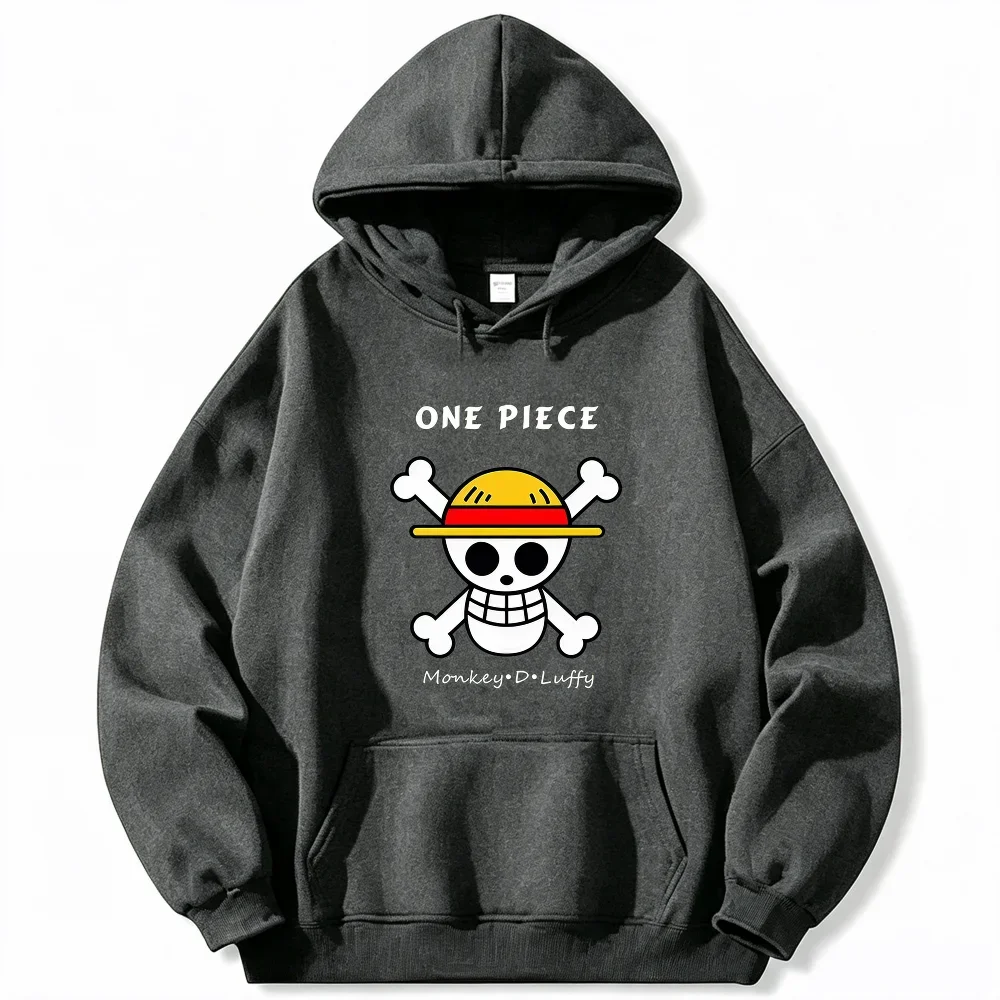 One Piece Straw Hat Skull Logo Graphic Hoodie，Unisex，Drawstring Hooded Sweatshirt Anime Print Oversized Casual Top