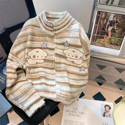 Turtleneck Striped Dog Sweater Coat Women 2024 Spring Autum New Knitted Tops Y2k E-Girl Long Sleeve Loose Cardigan Mujer