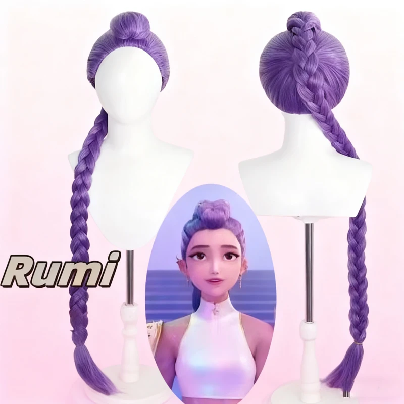 2025 Movie Kpop Kids Girls Cosplay Wig Mira Rumi Zoey Demon Hunters Purple Long Hair Halloween Cosplay Props In Stock )(&*(^&&$%
