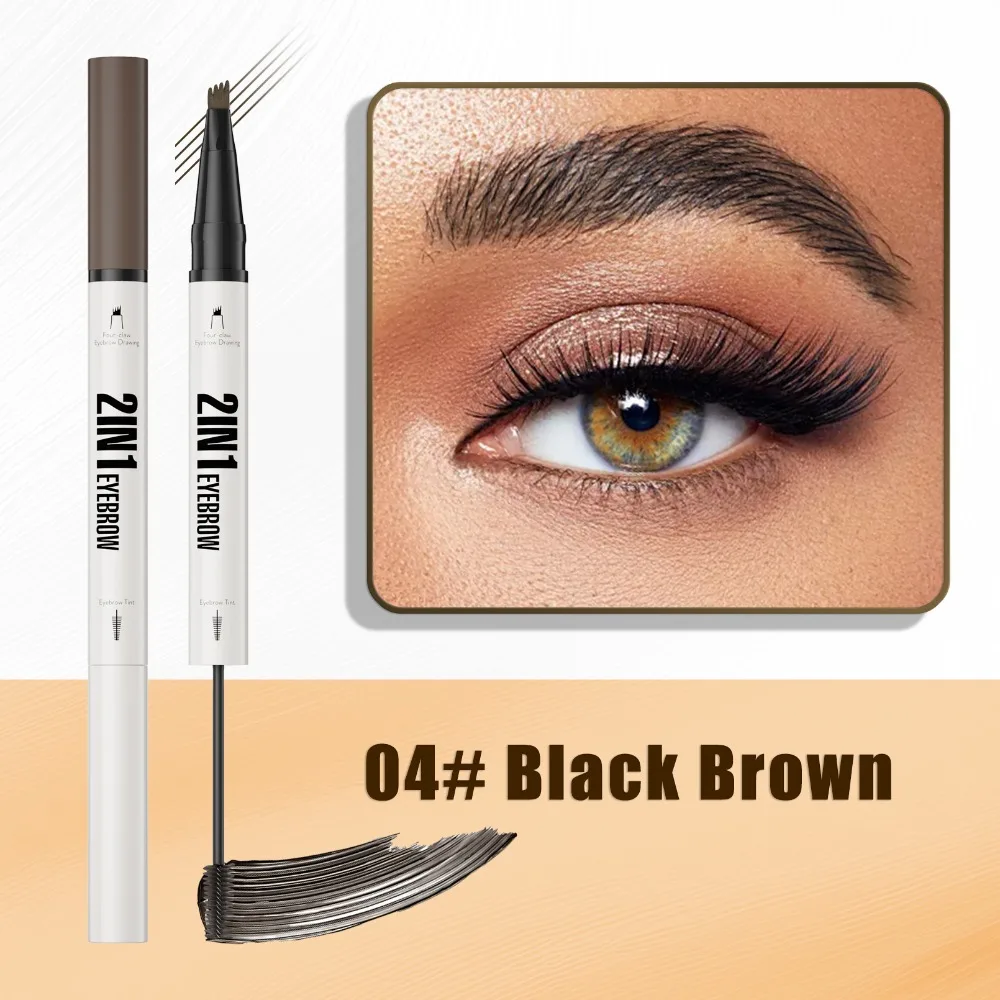 2in1 Flüssige Augenbrauen, langlebig, schnell trocknend, zweizackiger Augenbrauenstift, natürliche, wasserfeste Augenbrauen-Färbecreme, professionelles Make-up
