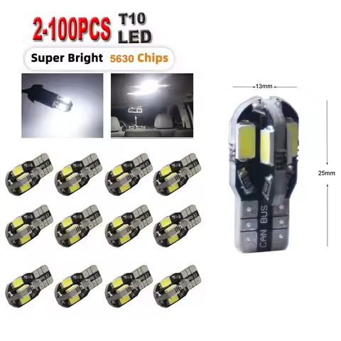 2/5/10/50/100 PCS T10 194 W5W LED Bulbs Car Interior Dome Maps Glove Box Trunk License Plate Lights 12V 5630-8SMD 6000K White