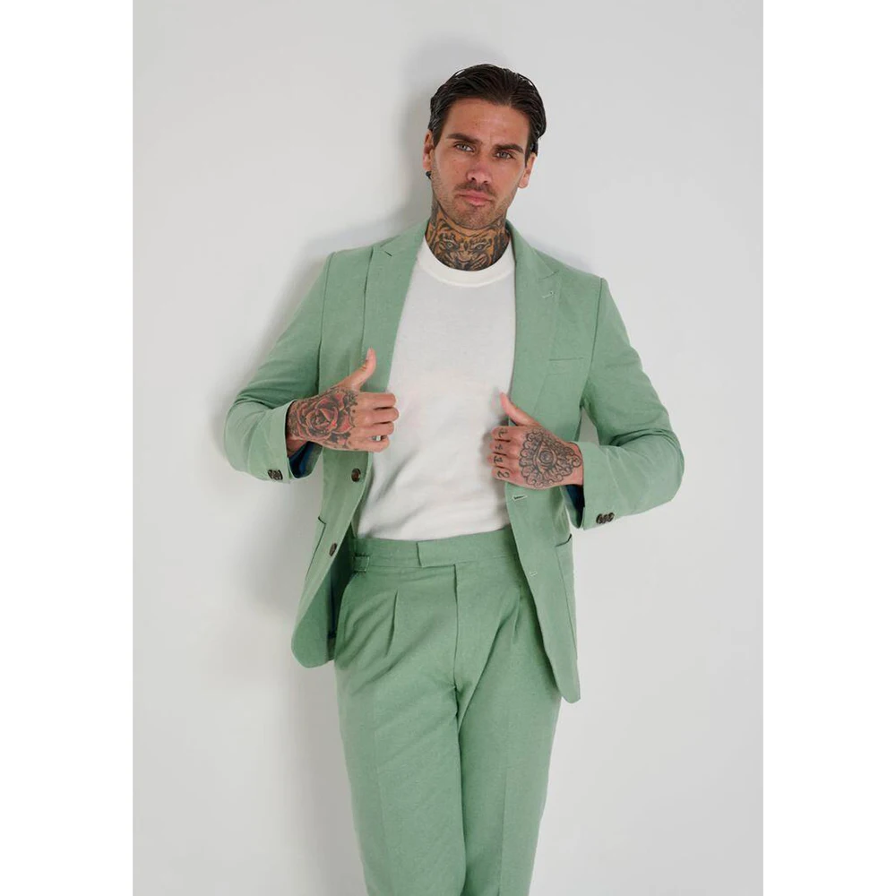 Mint Green Single Breasted Men Suit Two Pieces Fashion Hot Sell Male Set Daily Business Blazer Pants trajes para hombre