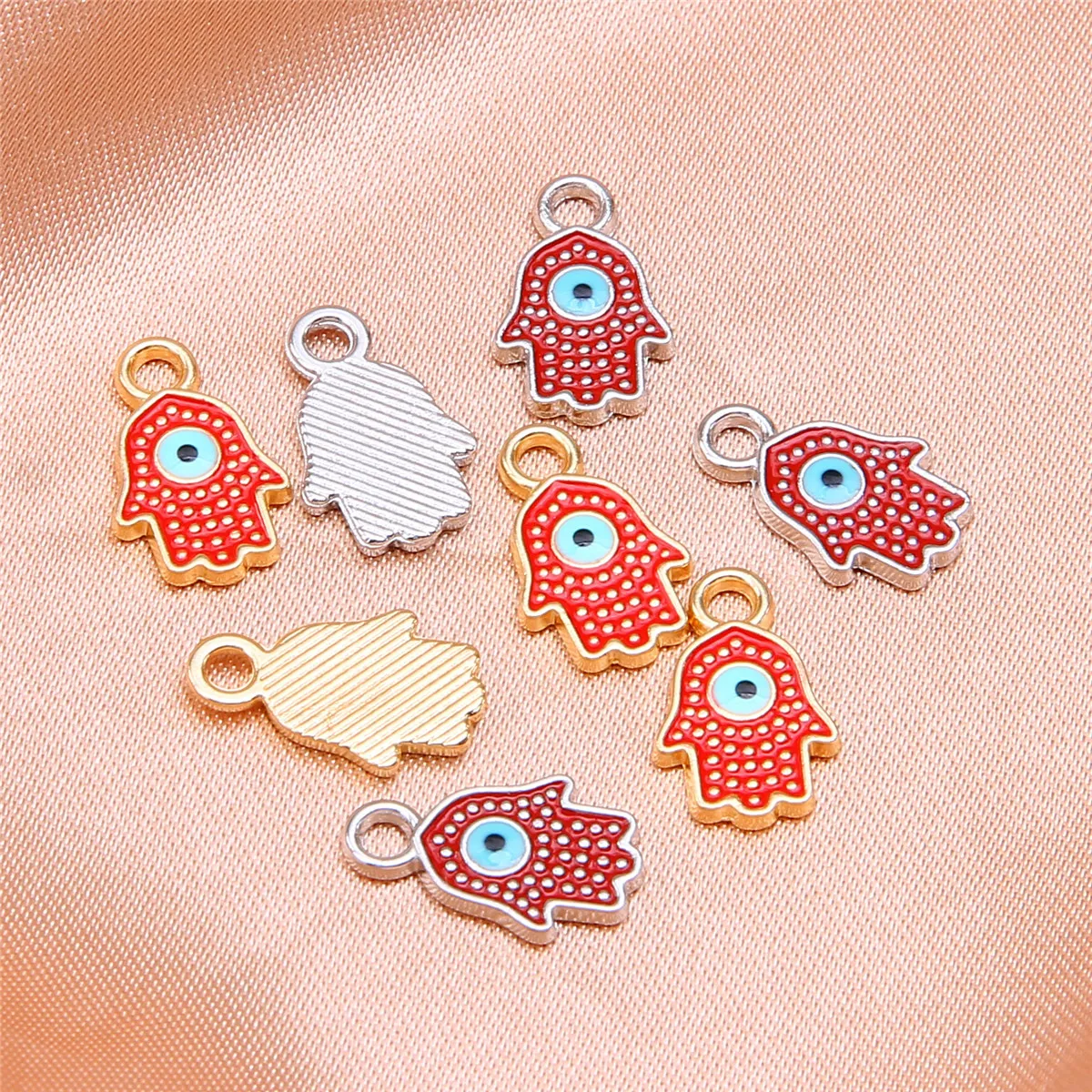 10pcs DIY Zinc Alloy Jewelry Devil's Eye Pendant Hand of Fatima DIY Necklace Earrings Bracelet Accessories