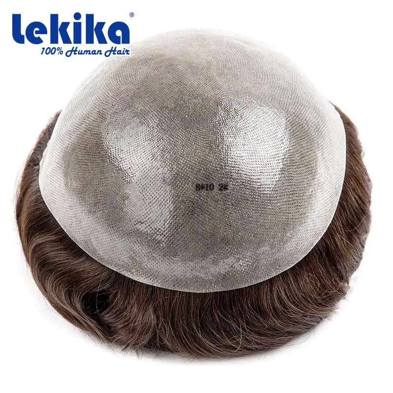 Toupee PU sem nós para homens, Perucas Duráveis, 100% Cabelo Humano, Unidade de Sistema Capilar, Prótese Masculina, 0.08mm, 6"