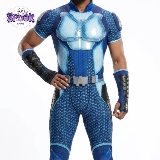 Blauer, verbesserter Jumpsuit, A Train Superhelden-Cosplay-Kostüm, komplettes Set für Herren, Halloween-Rollenspiel-Outfit