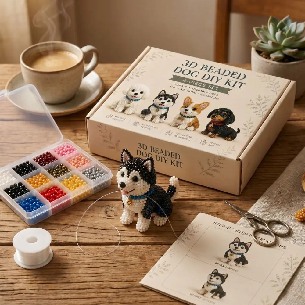 Handmade DIY Animal Bead Embroidery Kit Tiny Colorful 3D Bead Pet Keychain Making Kit Educational Mini Animal Crafting Set