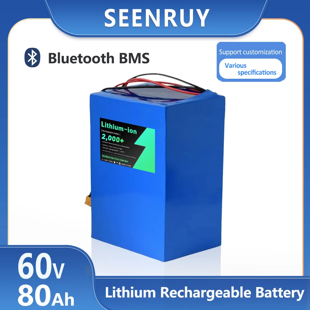 SEENRUY 16S 60V 80Ah Lithium Ion Battery With BMS Bluetooth for 4000W 6000W Electric Tricycle Scooter Motorcycle sightseeing