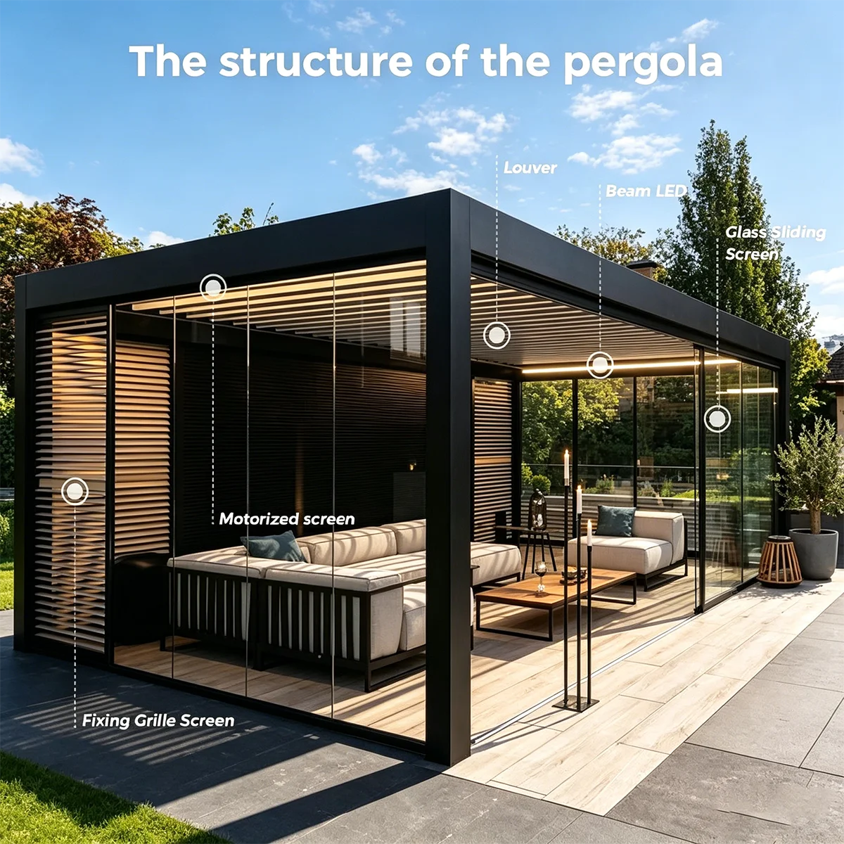 Any Size Custom Adjustable Aluminum Louvered Pergola Rustproof Outdoor Balcony Patio Four Season Heavy Duty Durable Sunshade