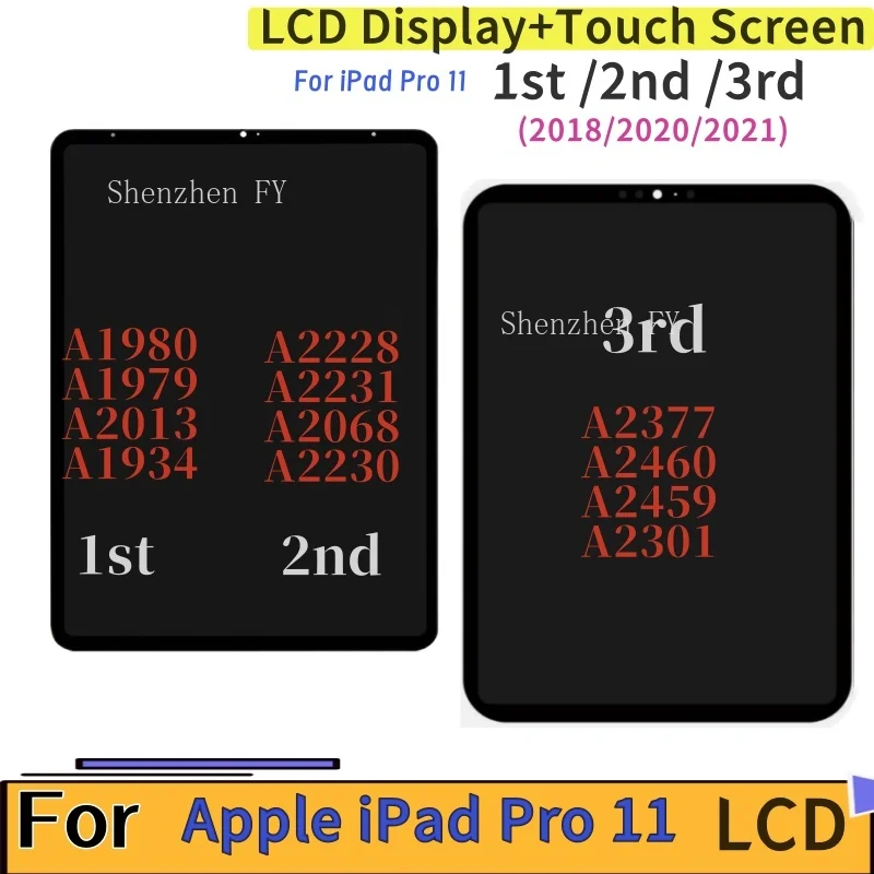 LCD For APPLE iPad Pro 11 1st 2018 A1980 2021 A2460 2nd Gen 2020 A2228 LCD Display+Touch Screen Digitizer Assembly Replacement