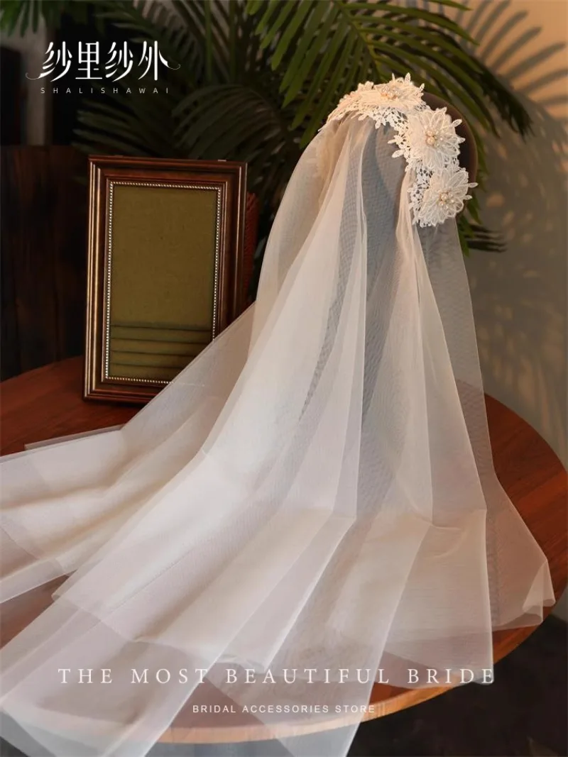 

Lace Pearl Soft Veil Headband Hat-style Dress Headwear Veil for Bride