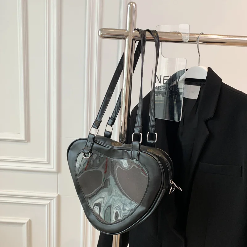 Fashion Women Love Heart Shaped Transparent Shoulder Bag PVC Clear Lady Girls Underarm Casual Daily Travel Handbag Totes Purse