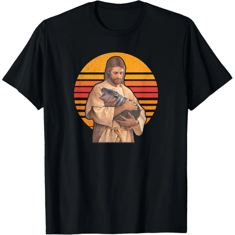 

Jesus loves Moo Deng bouncy pig cute baby hippo meme vintage T-shirt