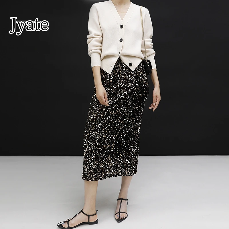 2024 Spring Summer Sequin Long Skirts BlingBling Fashion Party Women Skirt Elegant Chic Slit Shinny Luxury Female Skirt New