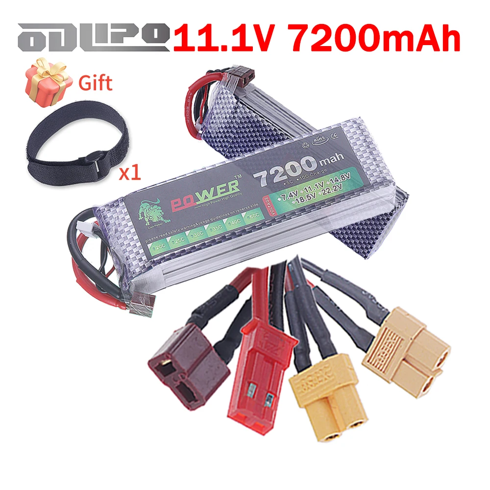 Brand New 3S Battery With T, XT30, XT60, JST Plug 40C~60C 11.1V 7200mAh Lipo Battery For Electric Toys RC Cars, Quadcopter,