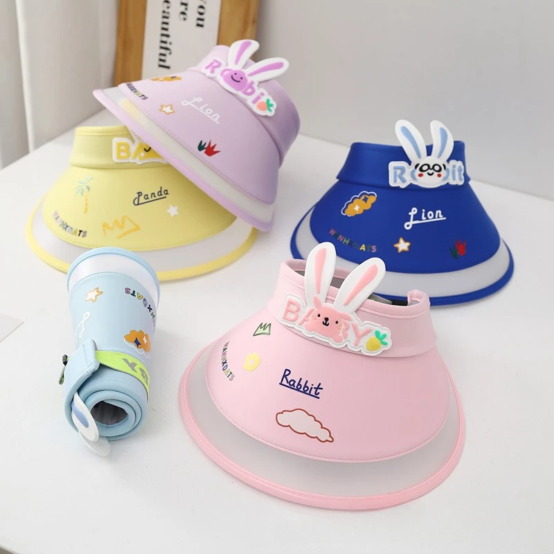 

New Summer Cartoon Rabbit Children's Sun Hat Ice Silk Kids Sunscreen Cap Cool Breathable Windproof Boys and Girls Leisure Style