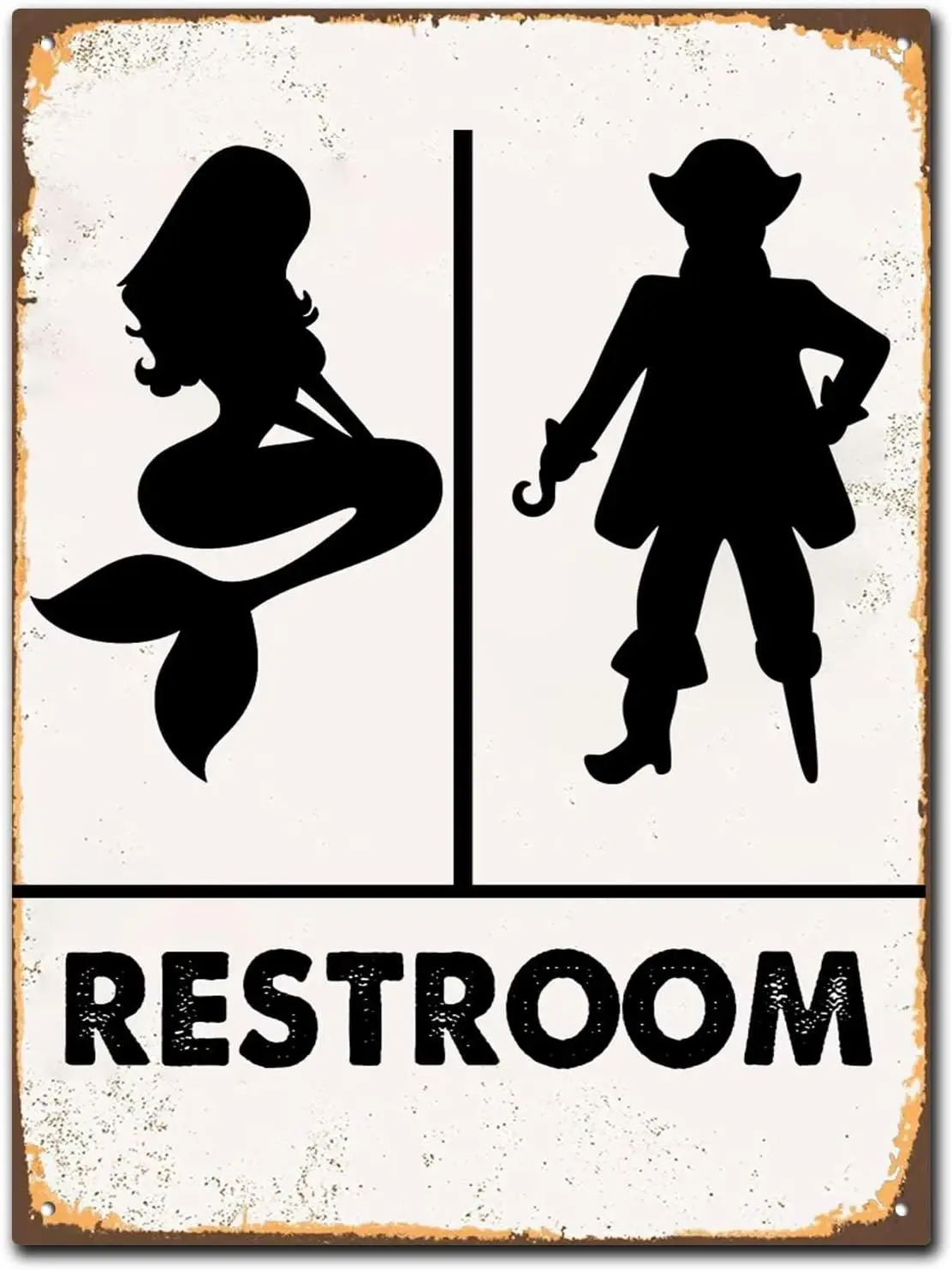 Funny Mermaid Pirate Vintage Restroom Door Sign Bathroom Decor Use for Nautical Mermaid Pirate Beach Ship Themed Wall Decor