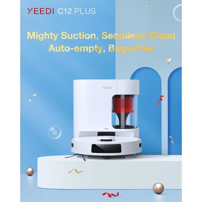 Yeedi C12 Plus Robot Vacuum and Mop, 8000Pa Strong Suction, 7-Week Dust Storage, Bagless Dust Bin, PureCyclone Tech