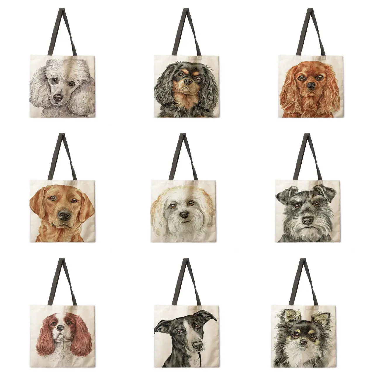 

Oil painting dog linen bag handbag light shoulder bag high capacity eco-friendly shopping bag tote bag