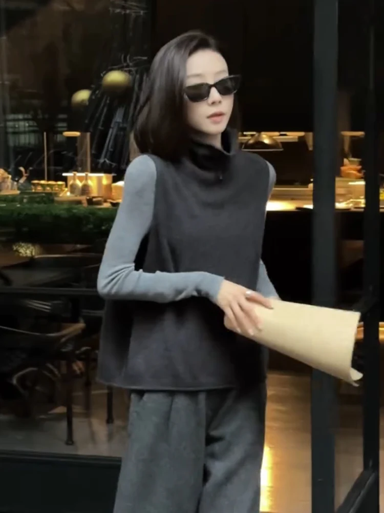 

Повседневный свободный пригородный модный свитер Camere Svel, жилет в Корейском стиле, возрастной вязаный женский топ с открытыми плечами