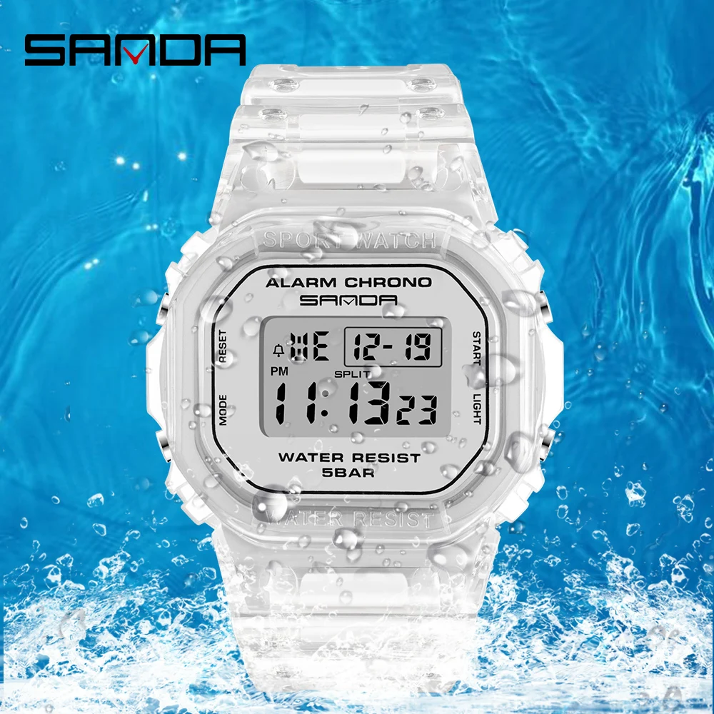 Moda SANDA sportowy zegarek damski przezroczysty pasek LED cyfrowy zegar damski elektroniczny zegarek Reloj Mujer Relogio Feminino 2009