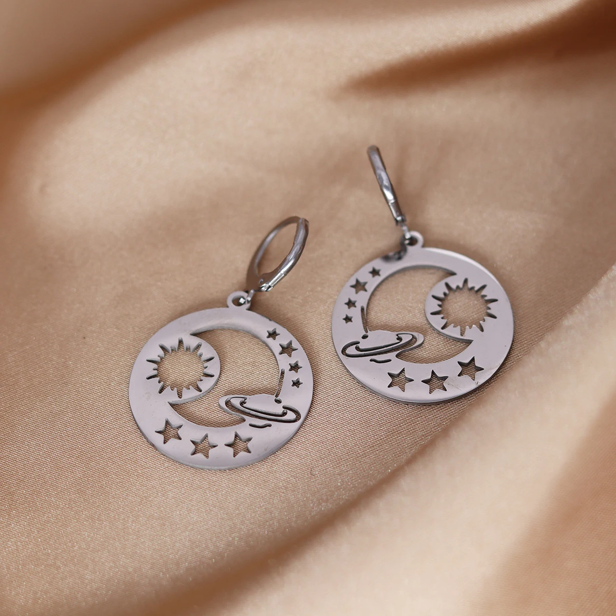 

Kinitial Women Stainless Steel Saturn Earrings Ethnic Jewelry Drop Earrings Party Gift