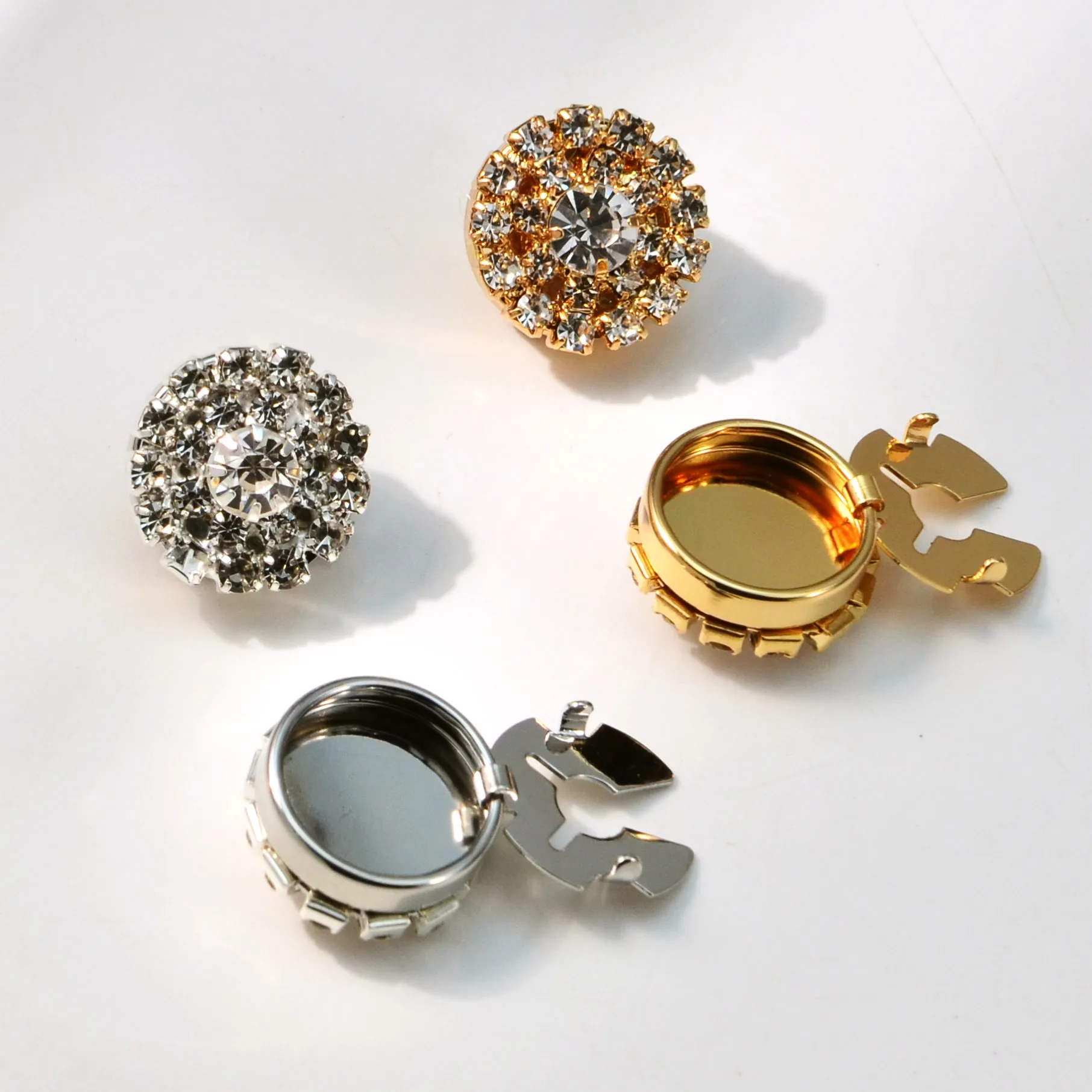 Cubiertas Redondas para Gemelos con Pedrería, Tapas para Gemelos en Oro/Plata para Gemelos DIY, Decoración para Puños de Camisa, Accesorios de Joyería de Lujo