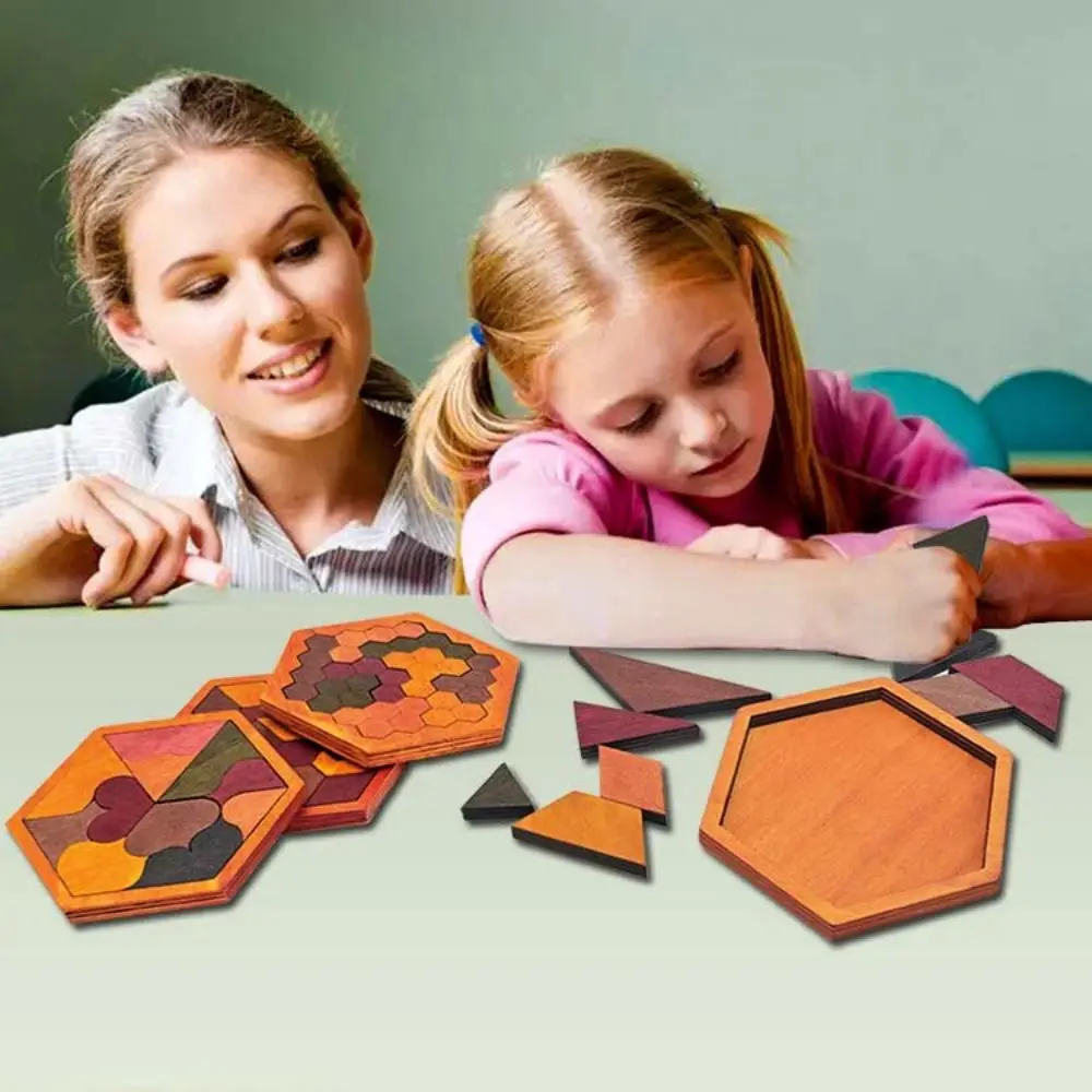 Pattern Cognitive Wooden Tangram Puzzle Interactive Challenges Montessori Puzzles Logical Thinking Hexagonal
